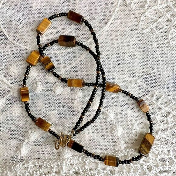 Vintage Tiger Eye Stone & Seed Bead Necklace - Picture 5 of 8